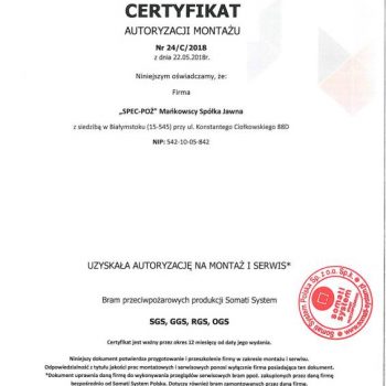 certyfikat autoryzacji montażu