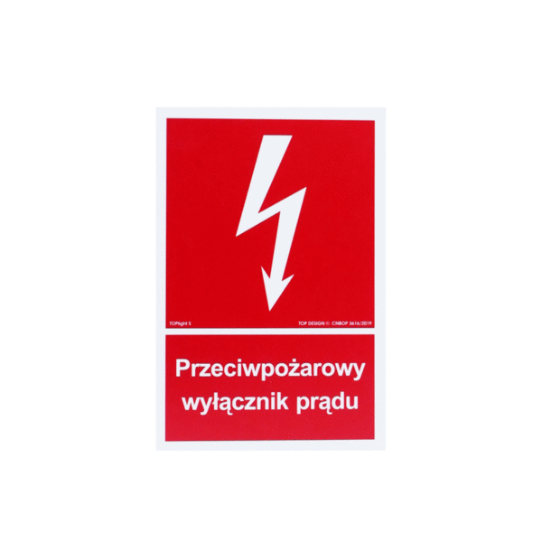 Znak przeciwpożarowy wyłącznik prądu14,8×10 PS