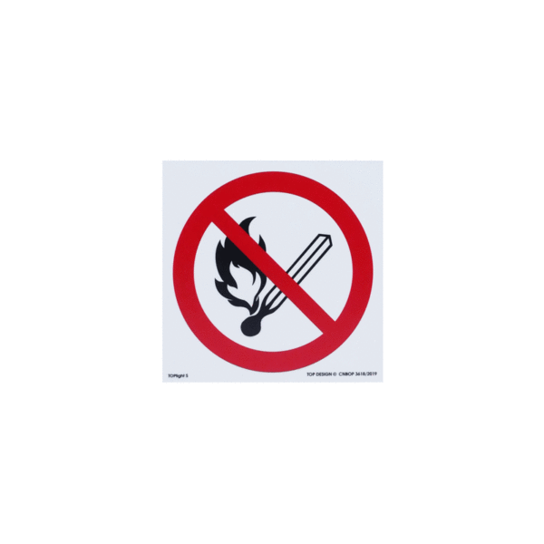 Znak zakaz używania otwartego ogniaPCV 10×10 cm